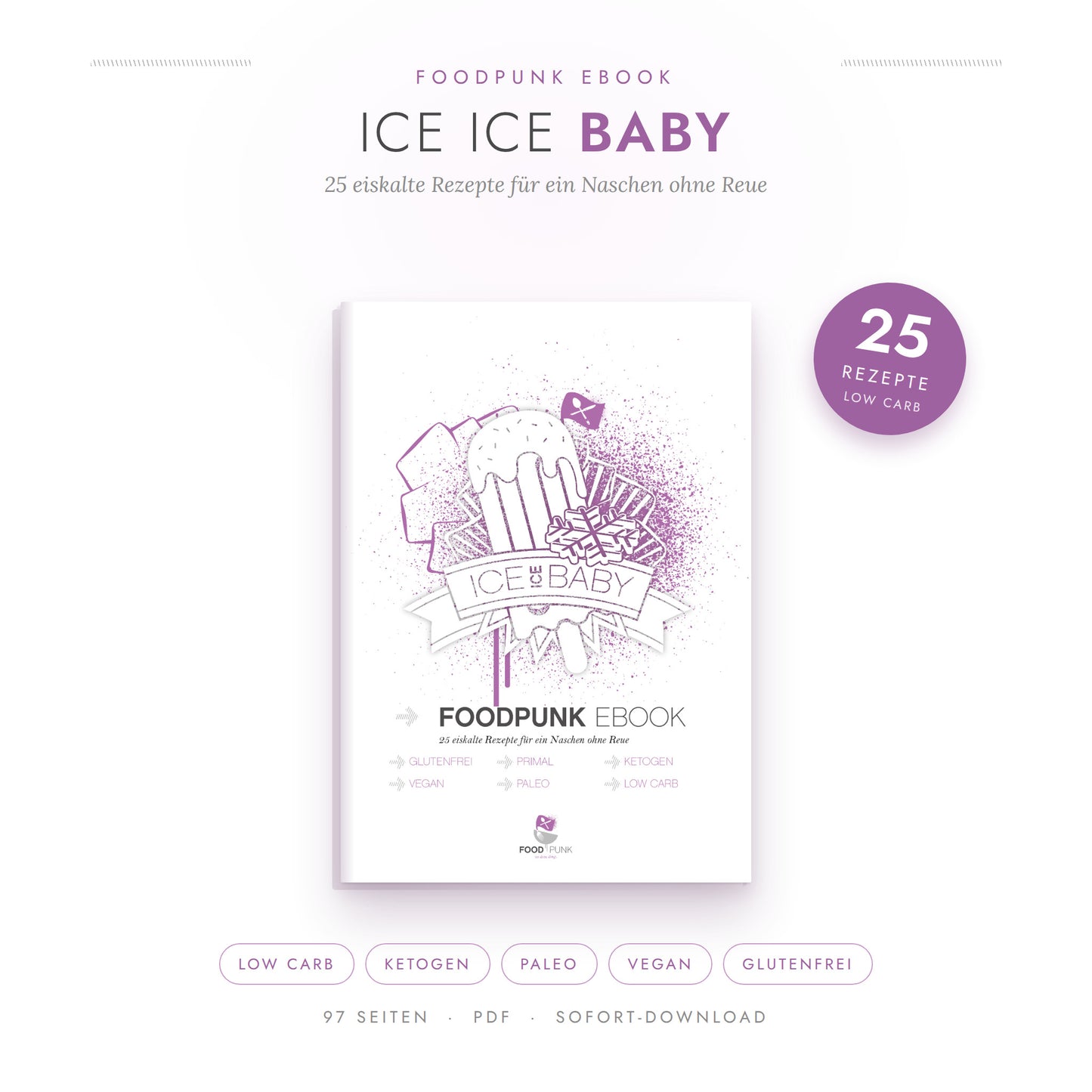 Foodpunk eBook Ice Ice Baby – Cover mit 25 Low Carb Eis-Rezepten