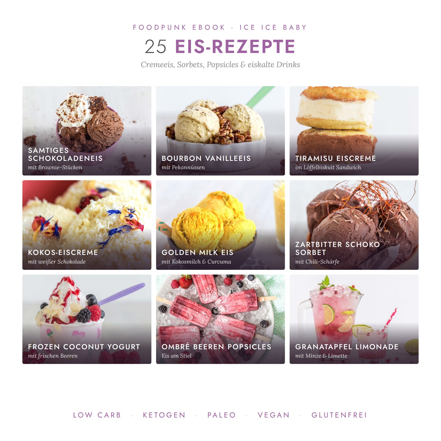 Übersicht der 25 Eis-Rezepte aus dem eBook Ice Ice Baby von Foodpunk